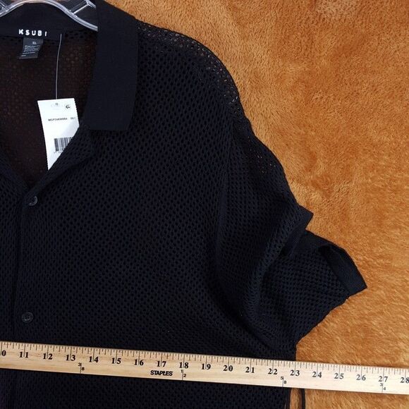 KSUBI Shirt Mens XL Black Button Up Sheer Mesh Knit NET WORTH RESORT - Picture 7 of 9